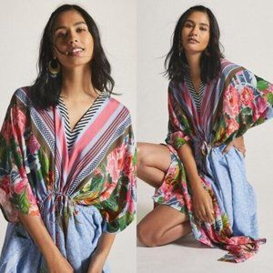 NWOT Anthropology Bl-nk V Neck Kaftan CAFTAN Coverup KIMONO Dress BLUE One Size